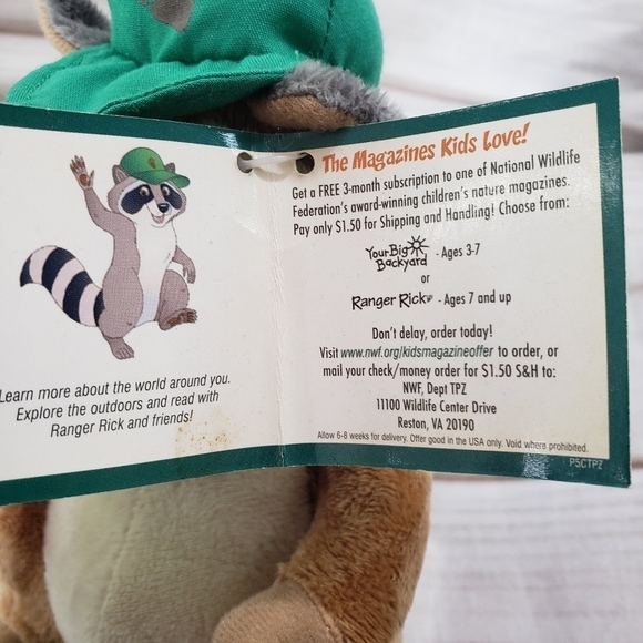 Ranger Rick Raccoon 8" Plush Stuffed Animal Vintage 1994 With Tag Embroidered - Picture 6 of 10